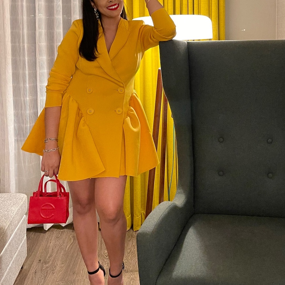ASOS Design Mini Tuxedo Dress in Mustard